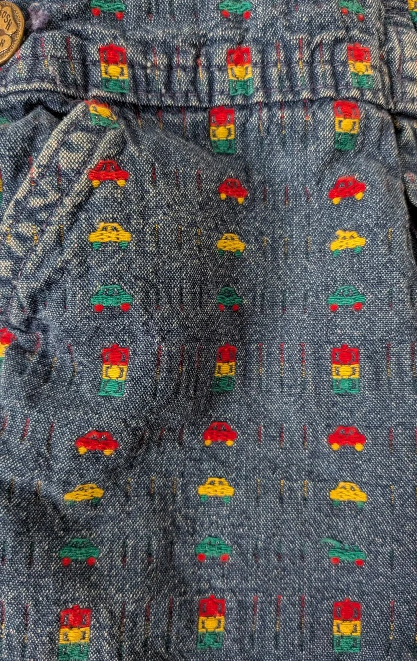 Vintage Oshkosh B'gosh Cars Denim Jean Vestbak Short Overalls Size 4T